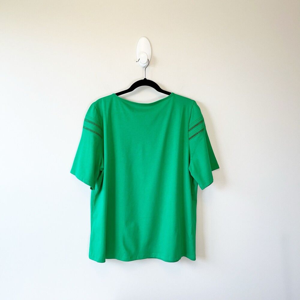 Talbots Ladder Stitch Crewneck T-Shirt Bright Green 100% Cotton Size 1X NWOT's - Picture 3 of 9